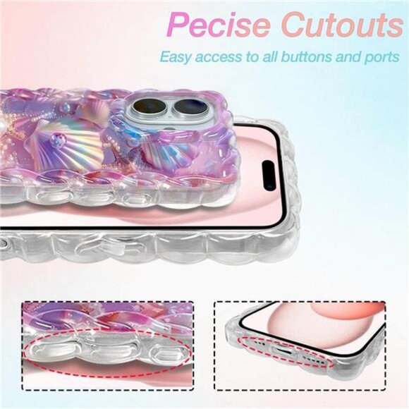 Iphone 16 15 14 13 Colorful Seashell Glossy iPhone Case with Curly Wave Border - Picture 5 of 7